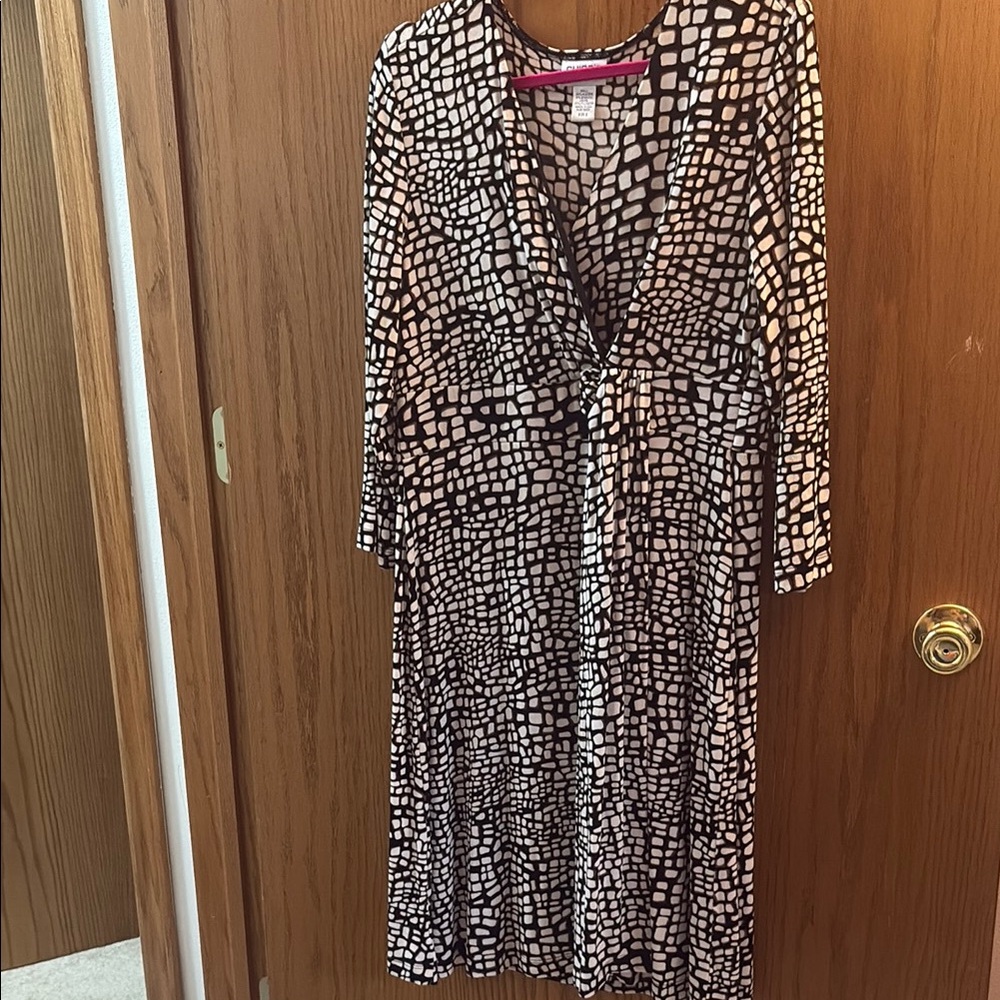 Chico's Brown and White Wrap Sundress V-Neck Long Sleeve